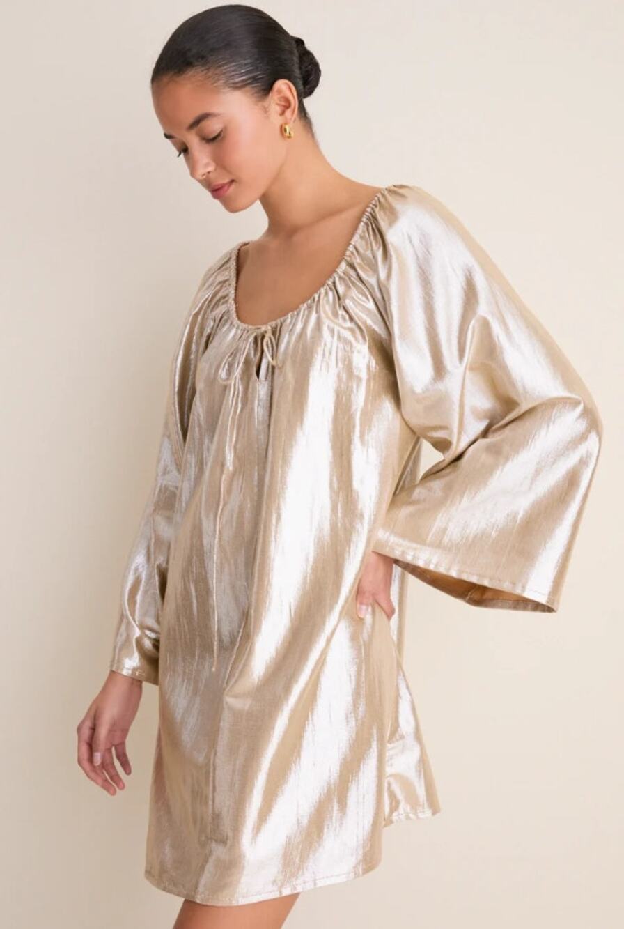 Tuckernuck NWT Gold Metallic Mini Dress Women's XS Cocktail Holiday Party $198